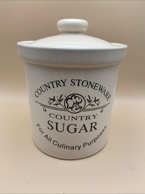 Country Stoneware Country Sugar Canister w/lid For all Culinary Purposes